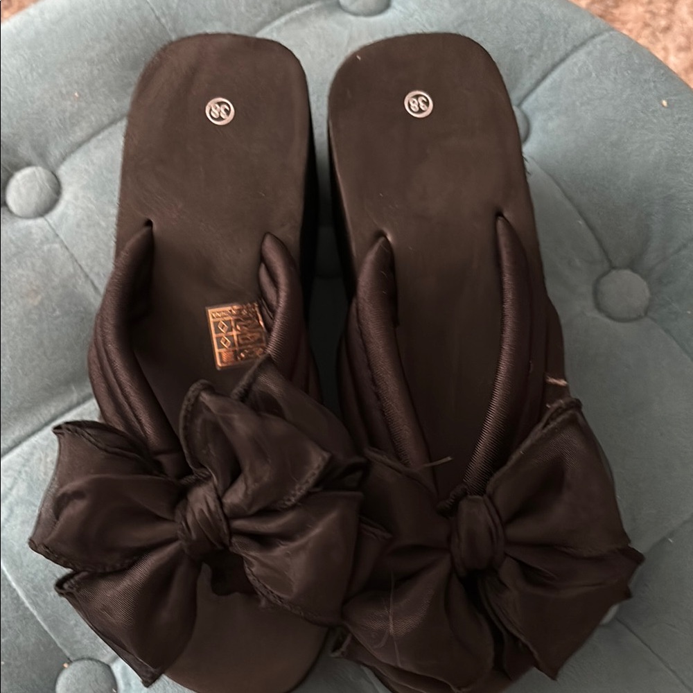Elegant Black Bow Women's Slide Sandals